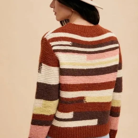 Cozy Patterned Women's Sweater in Brown, Pink, and Cream - Picture 8 of 8